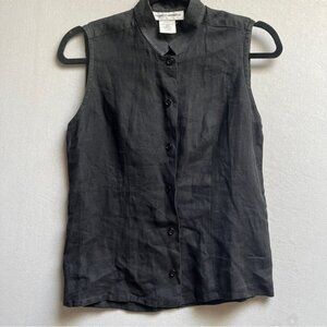 Franco Mirabelli 100% Linen Black Sleeveless Button-Up Top Sz S